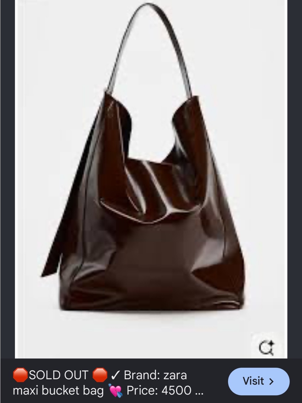 Zara Glossy Dark Brown Shoulder Bucket Bag 43.M1